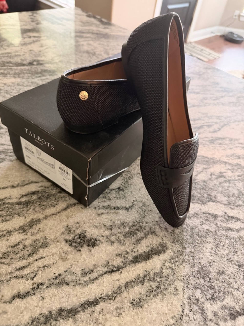 Talbots Black Textured Women's Slip-On Loafers with Gold Accent